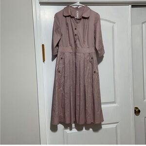 Elegant Long Sleeve Pink Italian Dress